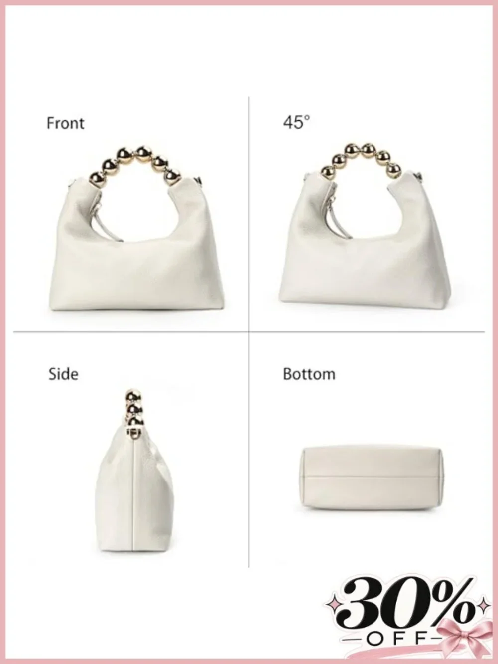 Genuine Leather Top Handle Clutch Purse Designer Pearl Tote Bag